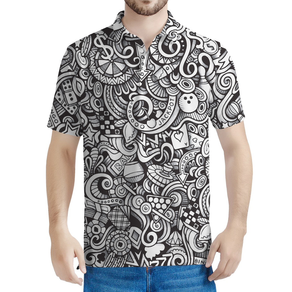 Cartoon Casino Card Pattern Print Men's Polo Shirt