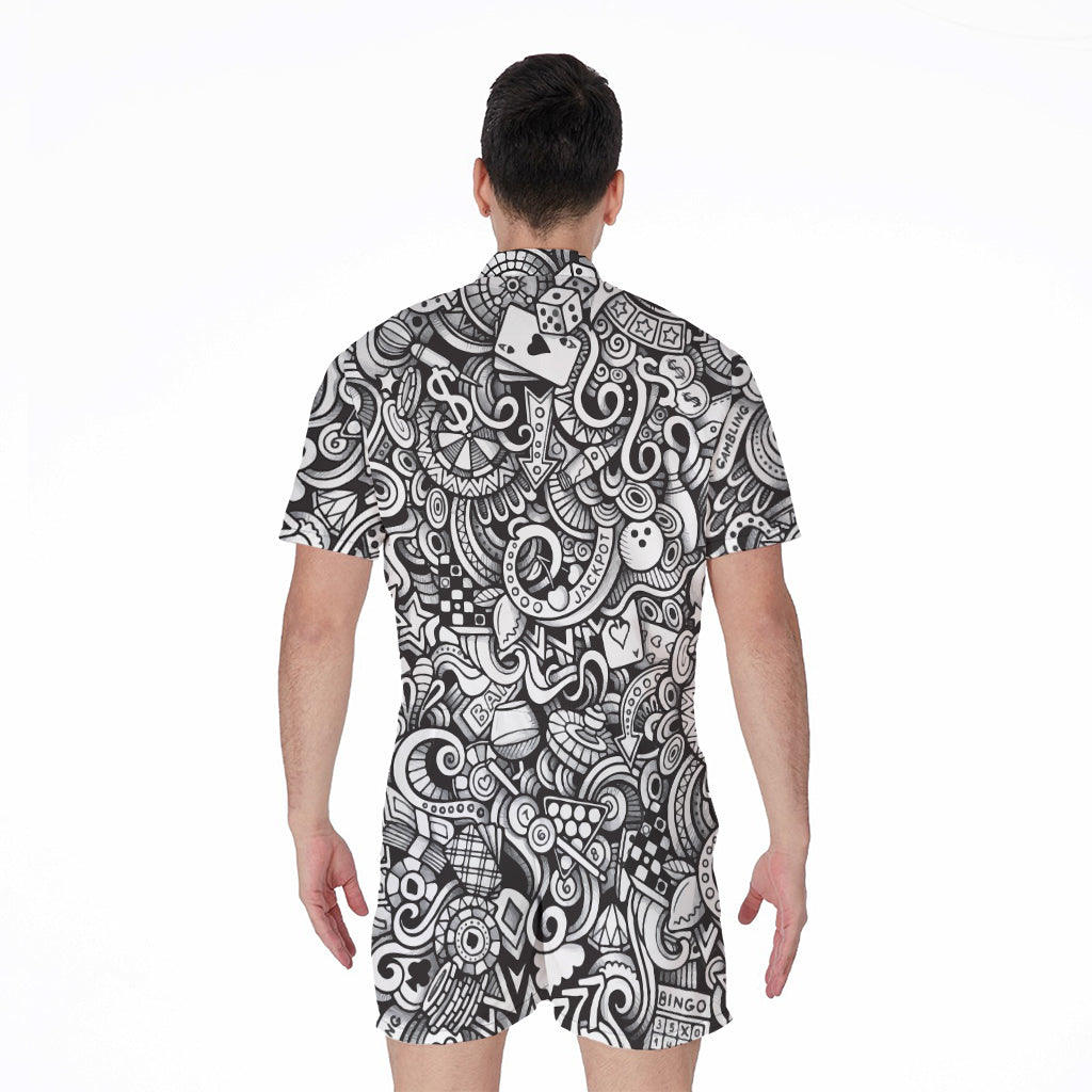 Cartoon Casino Card Pattern Print Men's Rompers