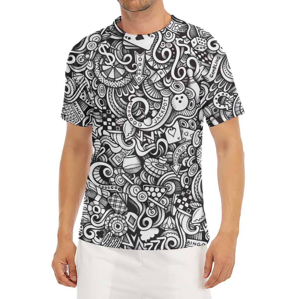 Cartoon Casino Card Pattern Print Men's Short Sleeve Rash Guard