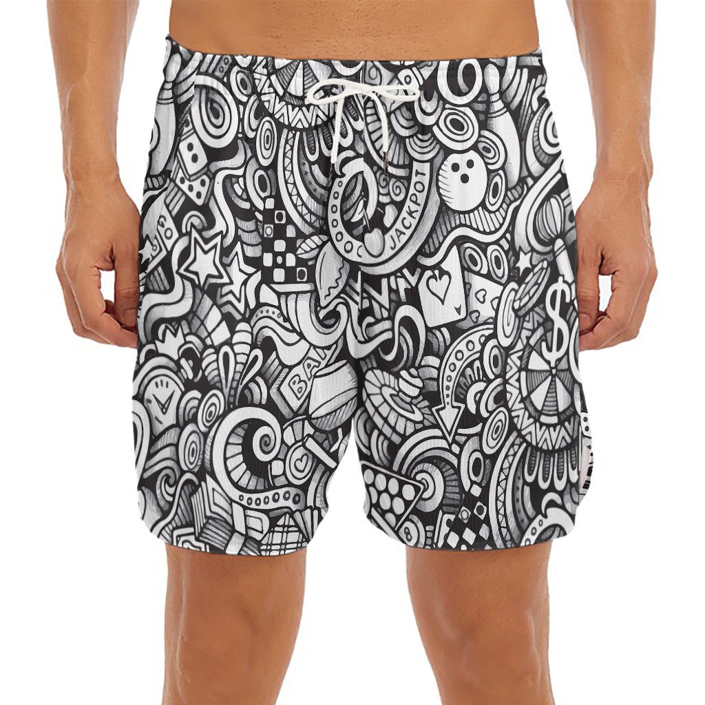 Cartoon Casino Card Pattern Print Men's Split Running Shorts