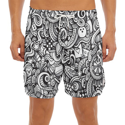 Cartoon Casino Card Pattern Print Men's Split Running Shorts