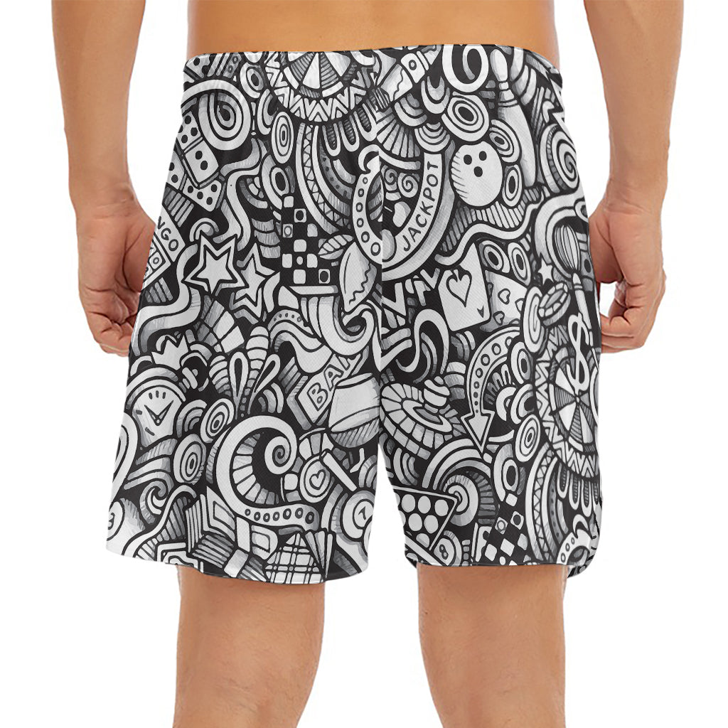 Cartoon Casino Card Pattern Print Men's Split Running Shorts