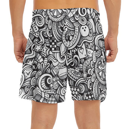 Cartoon Casino Card Pattern Print Men's Split Running Shorts