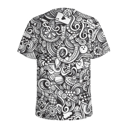 Cartoon Casino Card Pattern Print Men's Sports T-Shirt