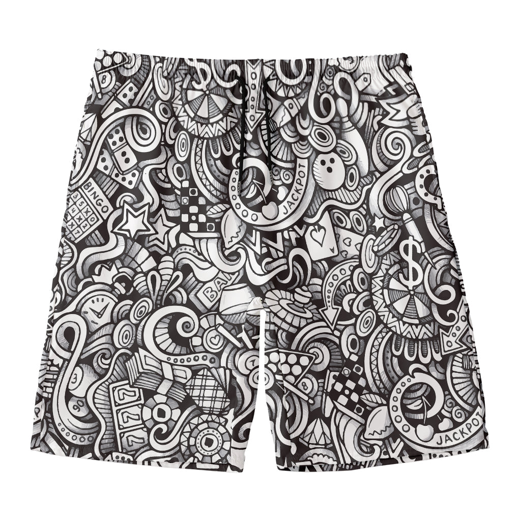 Cartoon Casino Card Pattern Print Men's Swim Trunks