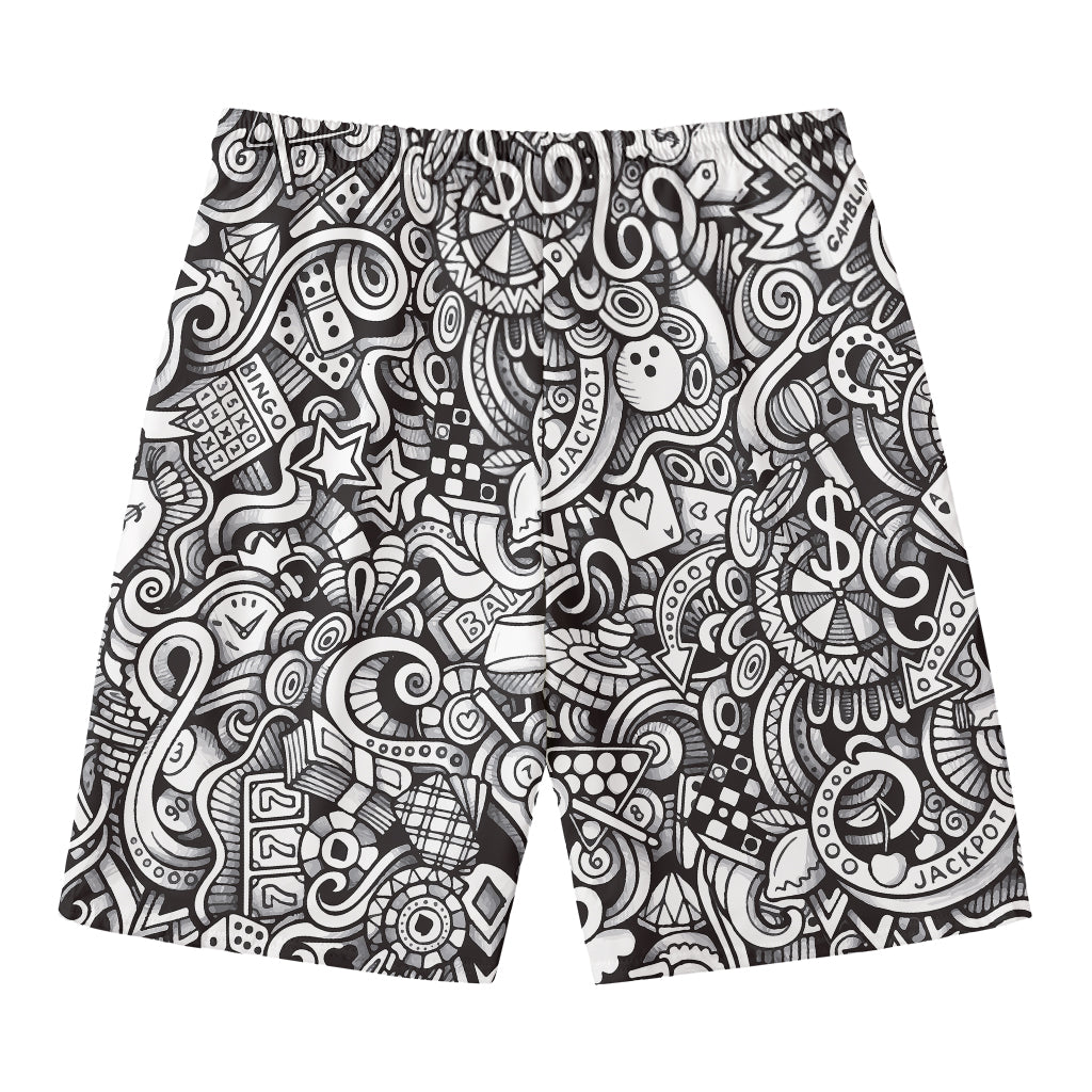 Cartoon Casino Card Pattern Print Men's Swim Trunks