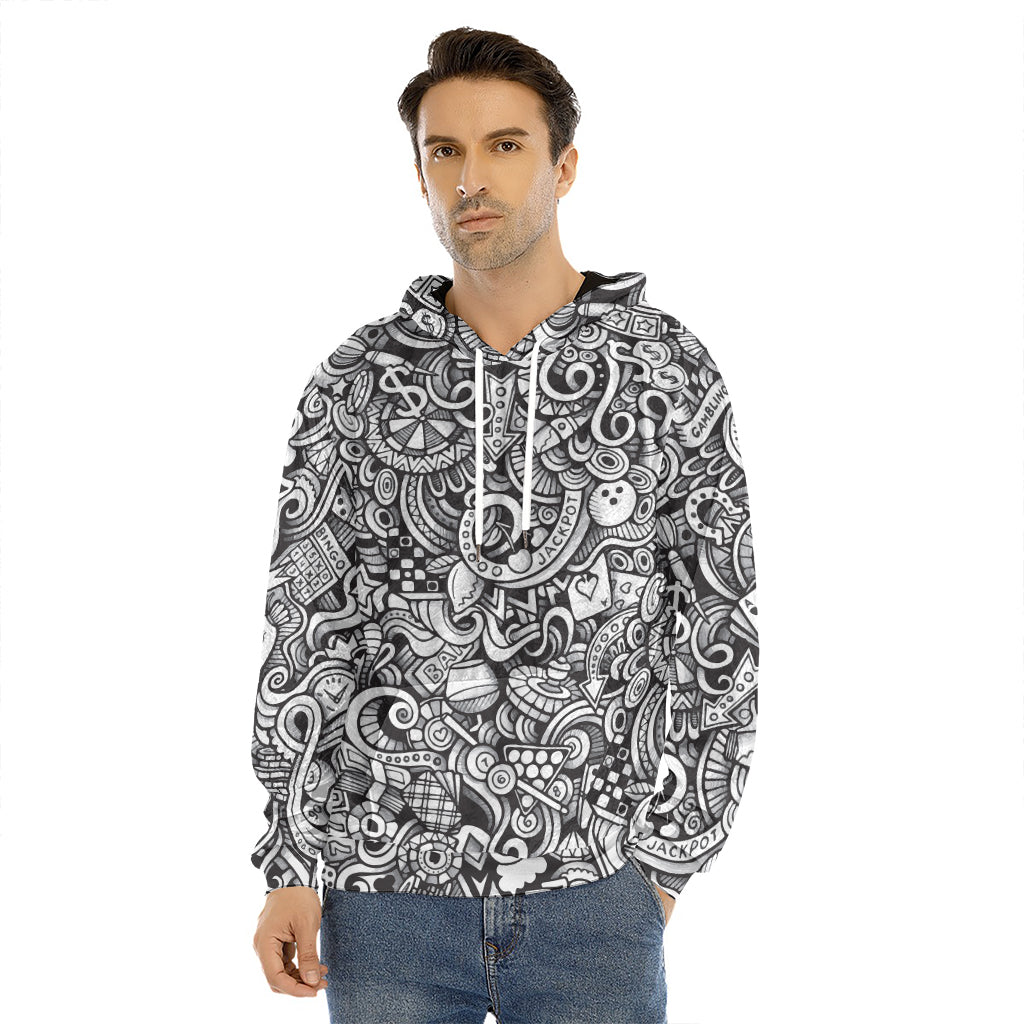 Cartoon Casino Card Pattern Print Men's Velvet Pullover Hoodie