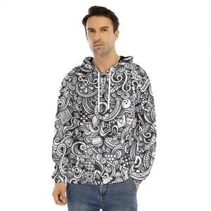 Cartoon Casino Card Pattern Print Men's Velvet Pullover Hoodie