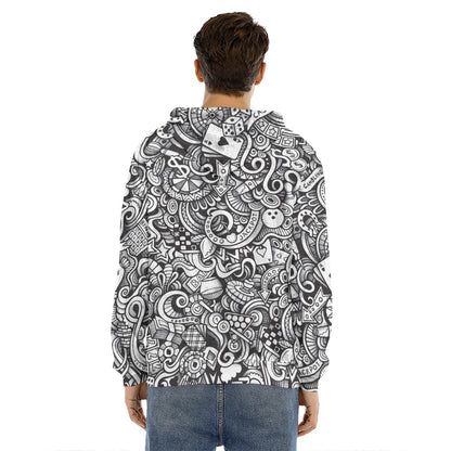 Cartoon Casino Card Pattern Print Men's Velvet Pullover Hoodie
