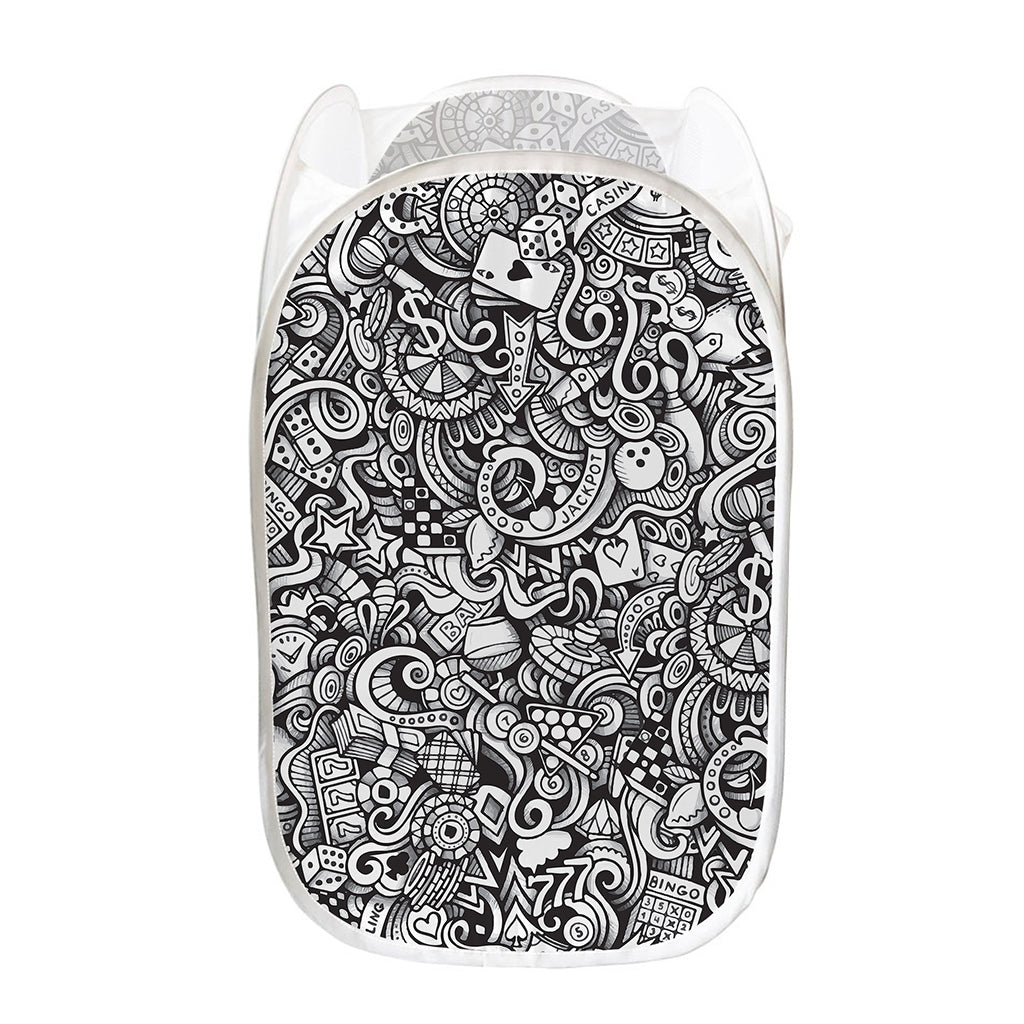 Cartoon Casino Card Pattern Print Mesh Laundry Hamper