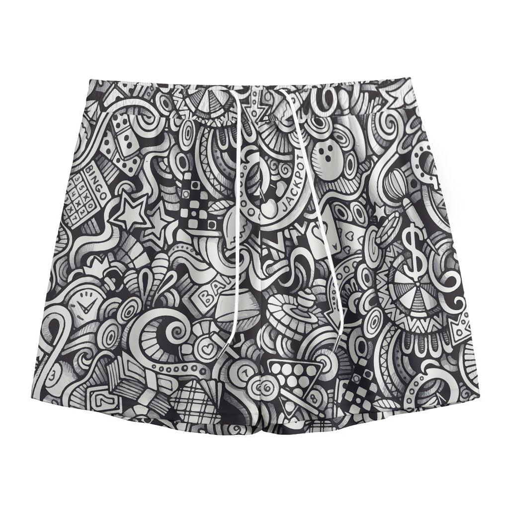 Cartoon Casino Card Pattern Print Mesh Shorts