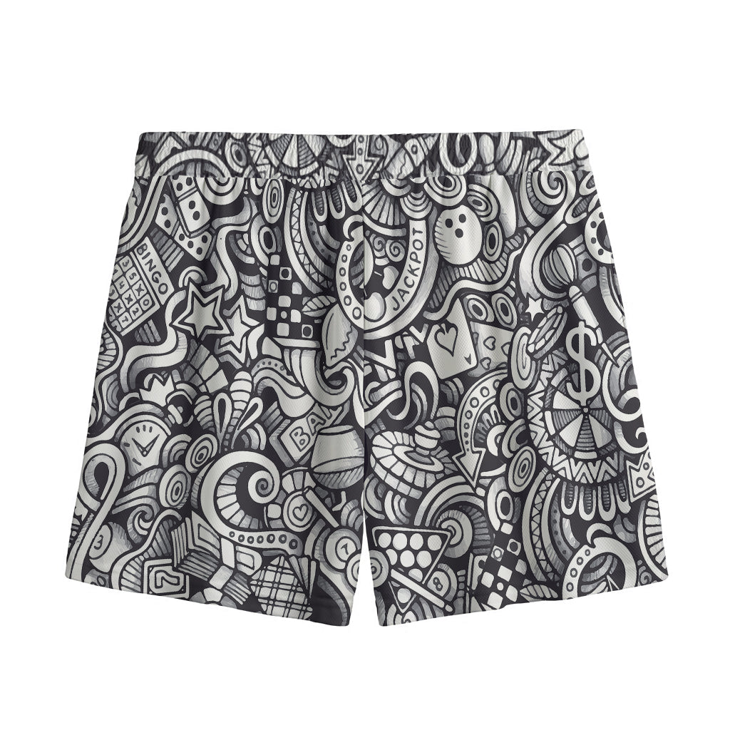 Cartoon Casino Card Pattern Print Mesh Shorts