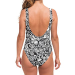 Cartoon Casino Card Pattern Print One Piece Swimsuit