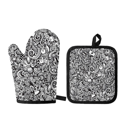 Cartoon Casino Card Pattern Print Oven Mitt And Pot Holder Set