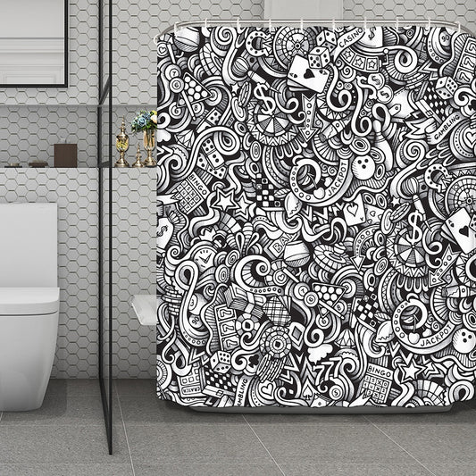 Cartoon Casino Card Pattern Print Polyester Shower Curtain