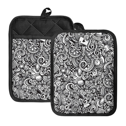 Cartoon Casino Card Pattern Print Pot Holders With Pocket