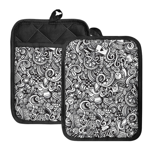 Cartoon Casino Card Pattern Print Pot Holders With Pocket