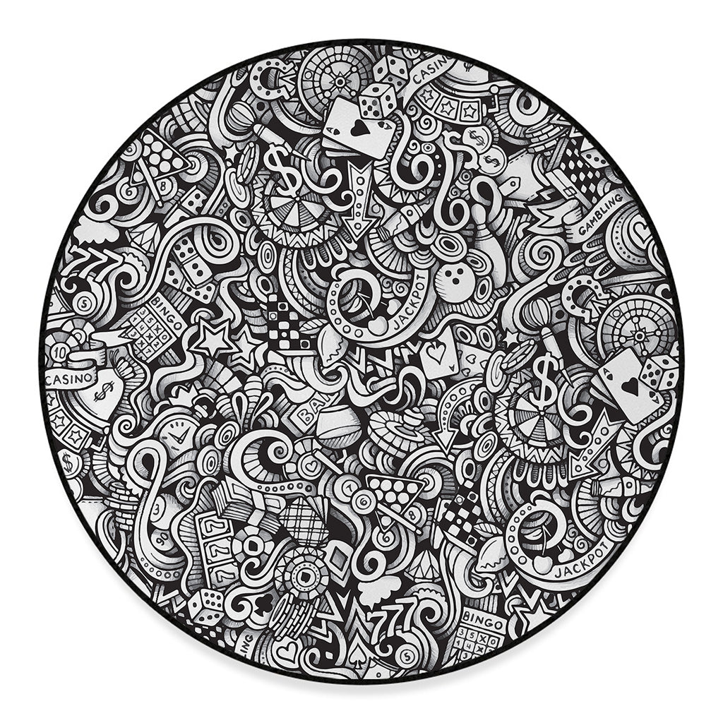Cartoon Casino Card Pattern Print Round Floor Mat