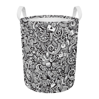 Cartoon Casino Card Pattern Print Round Laundry Basket