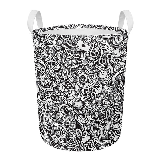Cartoon Casino Card Pattern Print Round Laundry Basket