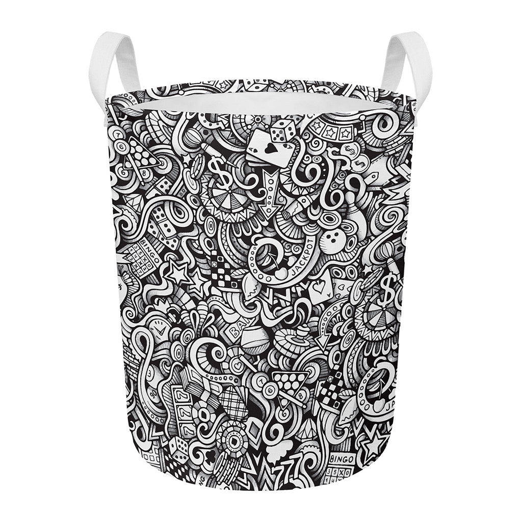 Cartoon Casino Card Pattern Print Round Laundry Basket