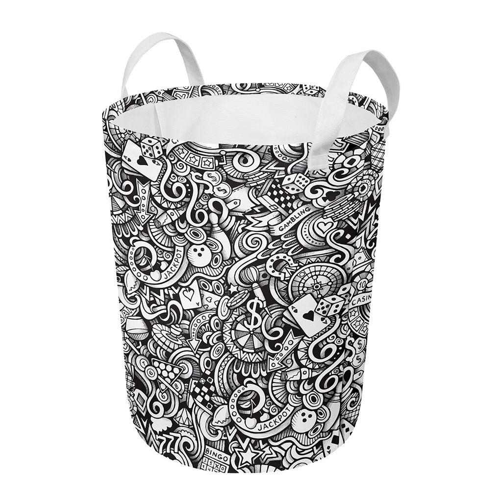 Cartoon Casino Card Pattern Print Round Laundry Basket