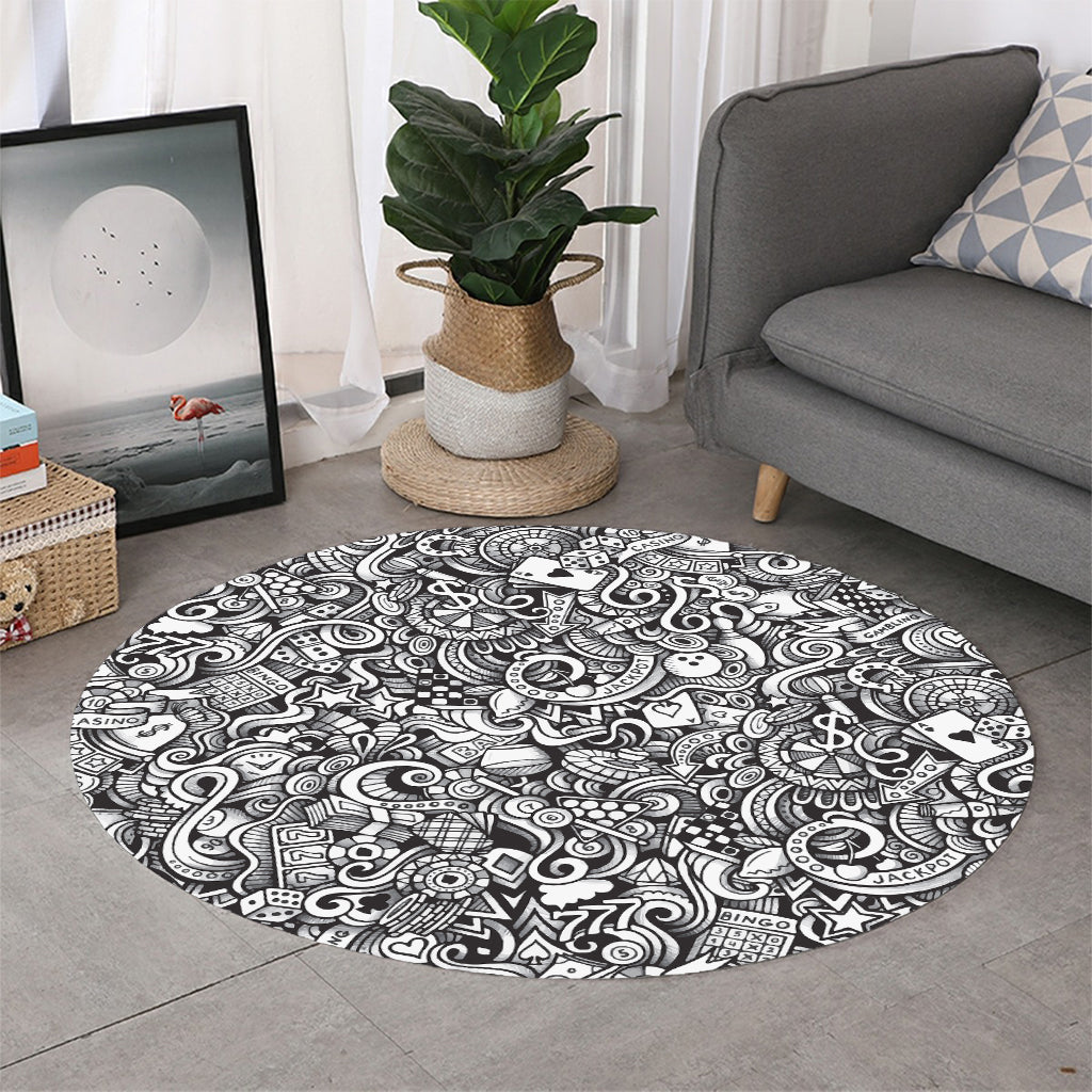 Cartoon Casino Card Pattern Print Round Rug