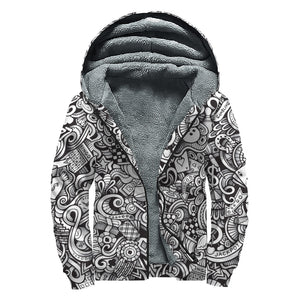 Cartoon Casino Card Pattern Print Sherpa Lined Zip Up Hoodie