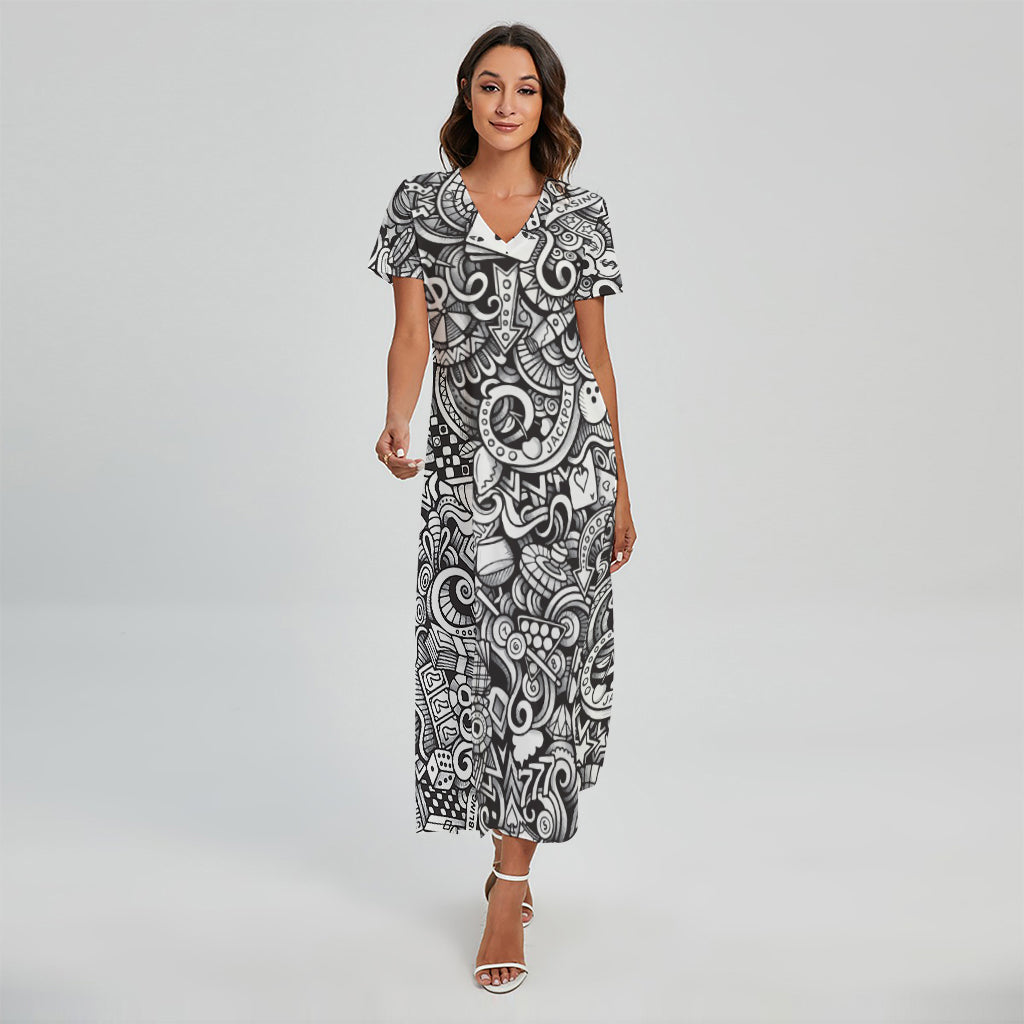 Cartoon Casino Card Pattern Print Short Sleeve Maxi Dress