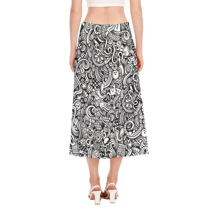 Cartoon Casino Card Pattern Print Side Slit Midi Skirt