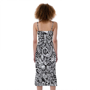 Cartoon Casino Card Pattern Print Slim Fit Midi Cami Dress