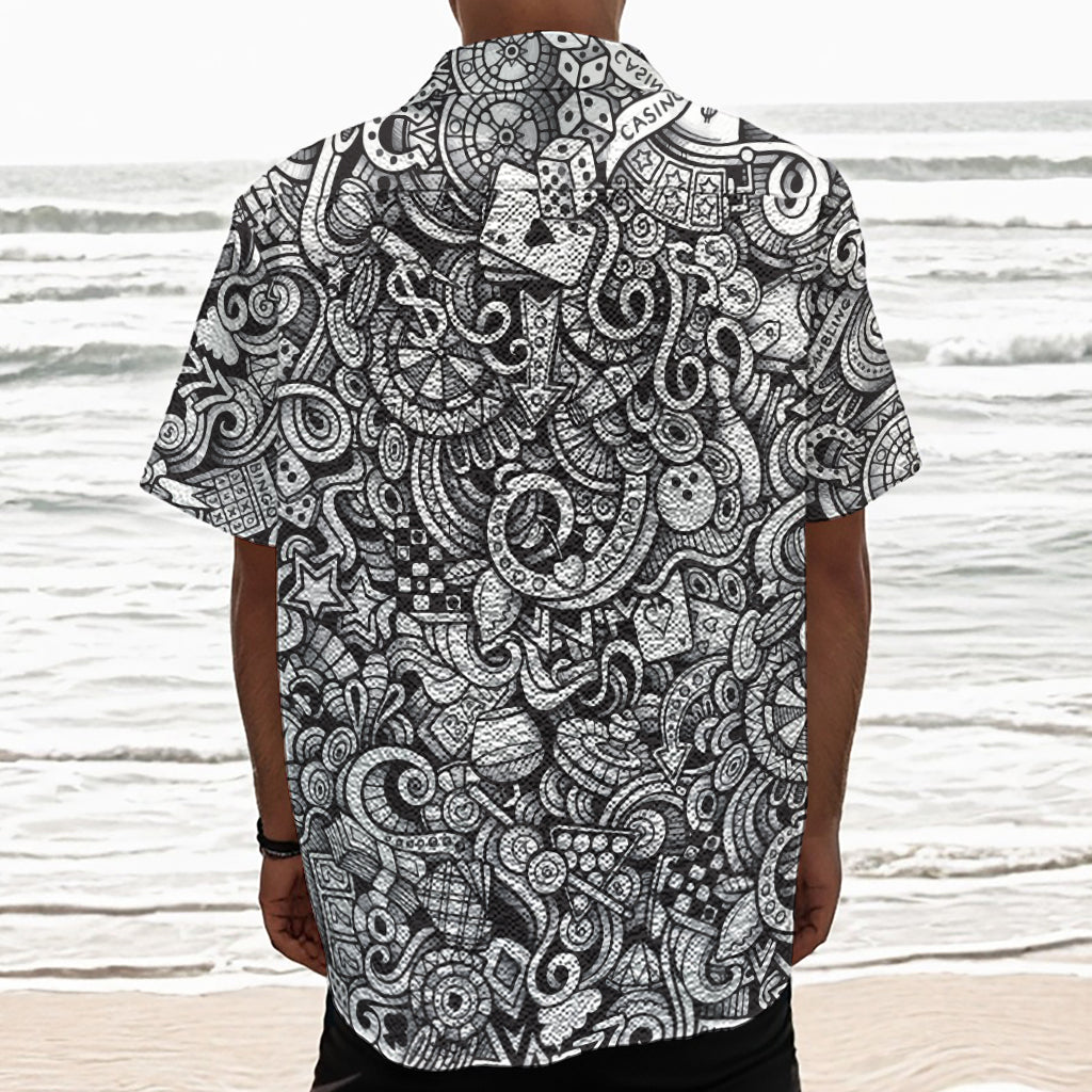 Cartoon Casino Card Pattern Print Textured Short Sleeve Shirt