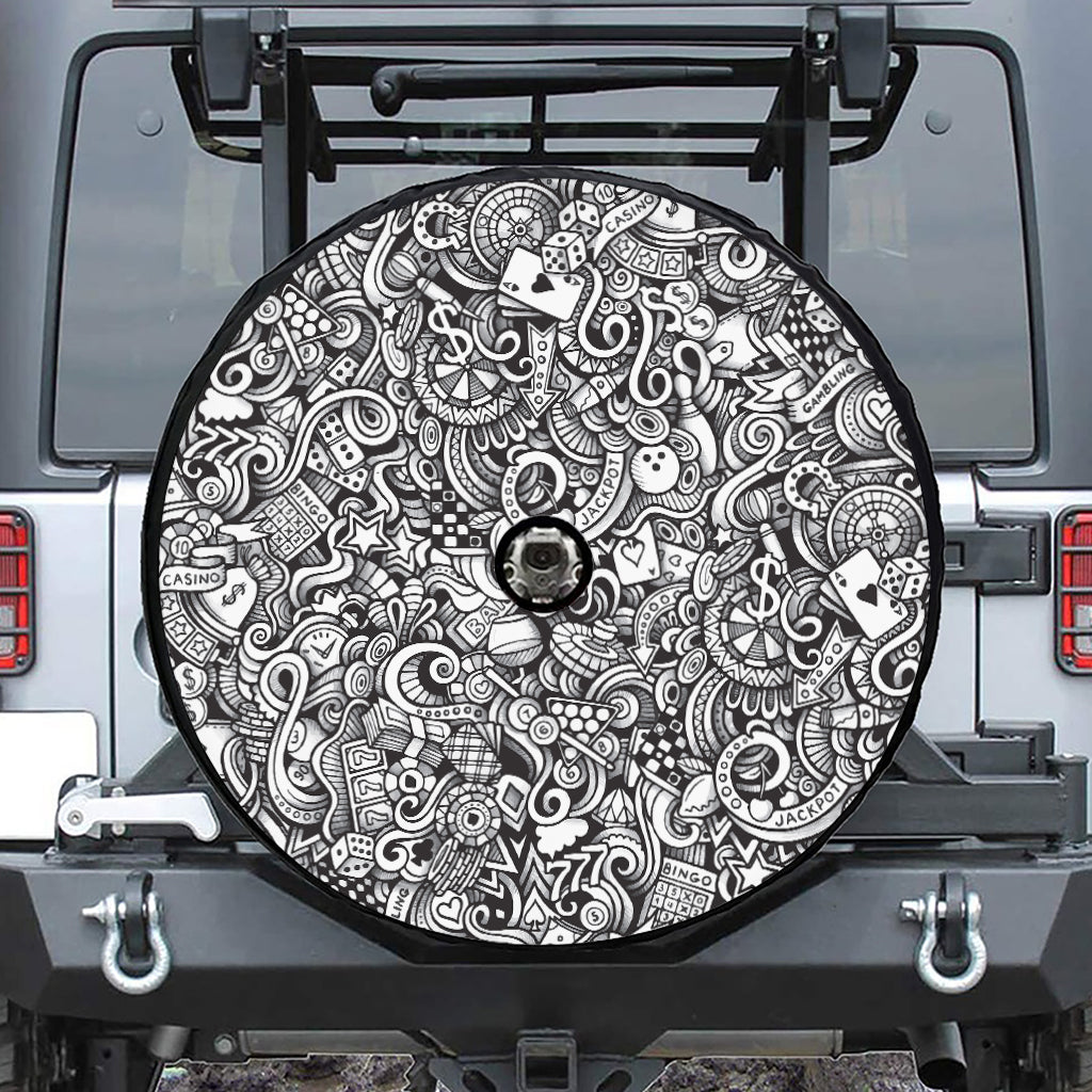 Cartoon Casino Card Pattern Print Tire Cover With Camera Hole