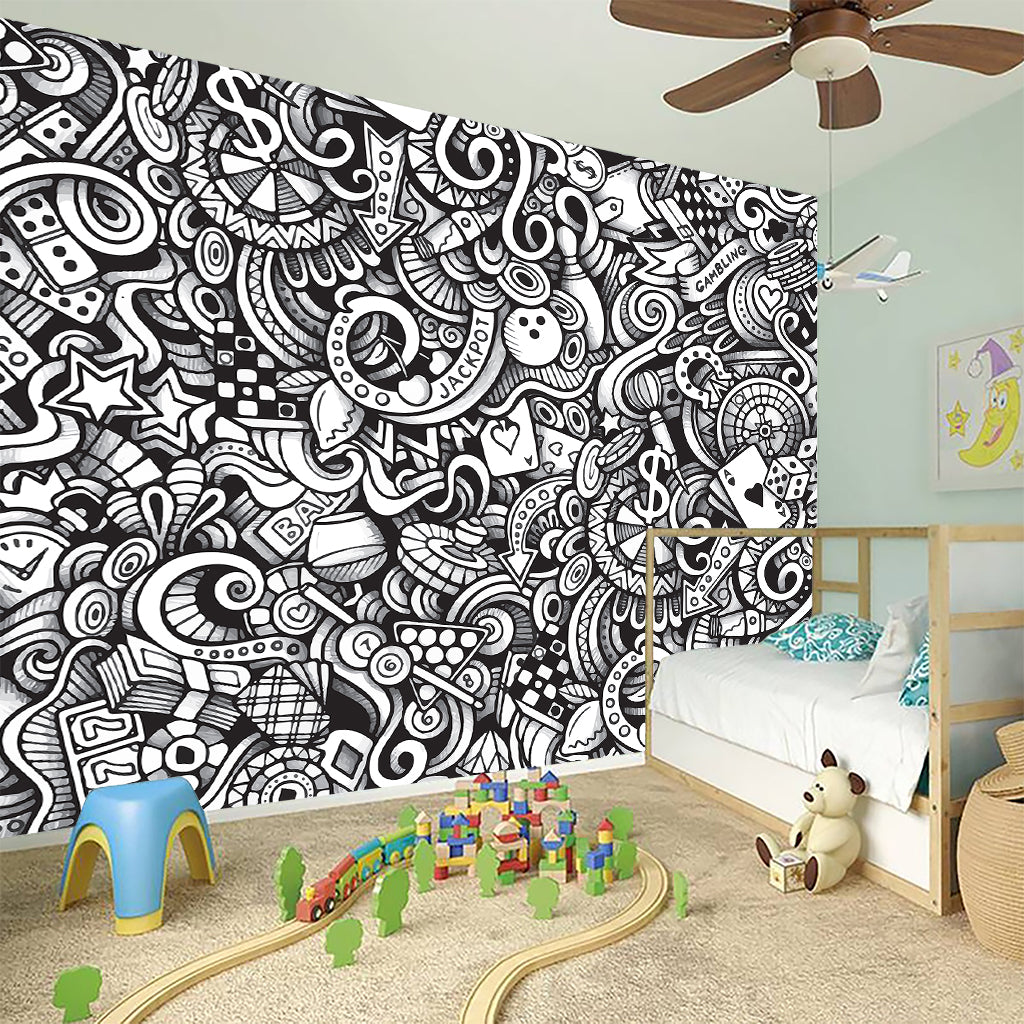 Cartoon Casino Card Pattern Print Wall Sticker