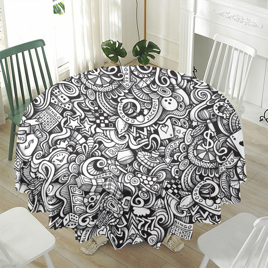 Cartoon Casino Card Pattern Print Waterproof Round Tablecloth