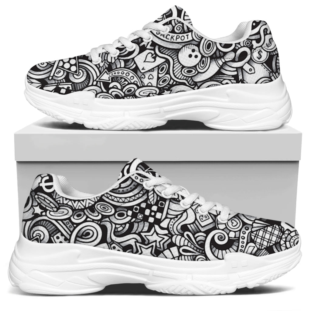 Cartoon Casino Card Pattern Print White Chunky Shoes