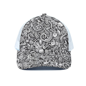 Cartoon Casino Card Pattern Print White Mesh Trucker Cap