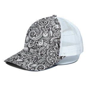 Cartoon Casino Card Pattern Print White Mesh Trucker Cap