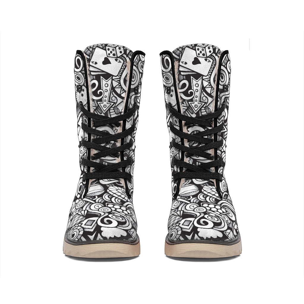 Cartoon Casino Card Pattern Print Winter Boots