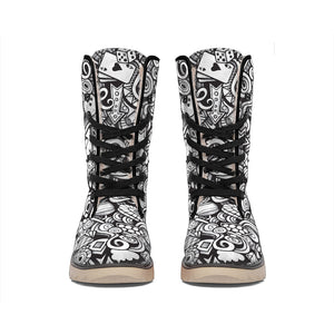 Cartoon Casino Card Pattern Print Winter Boots