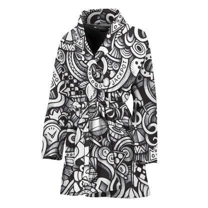 Cartoon Casino Card Pattern Print Women's Bathrobe