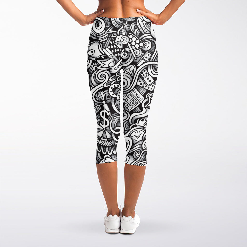 Cartoon Casino Card Pattern Print Women's Capri Leggings