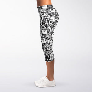 Cartoon Casino Card Pattern Print Women's Capri Leggings