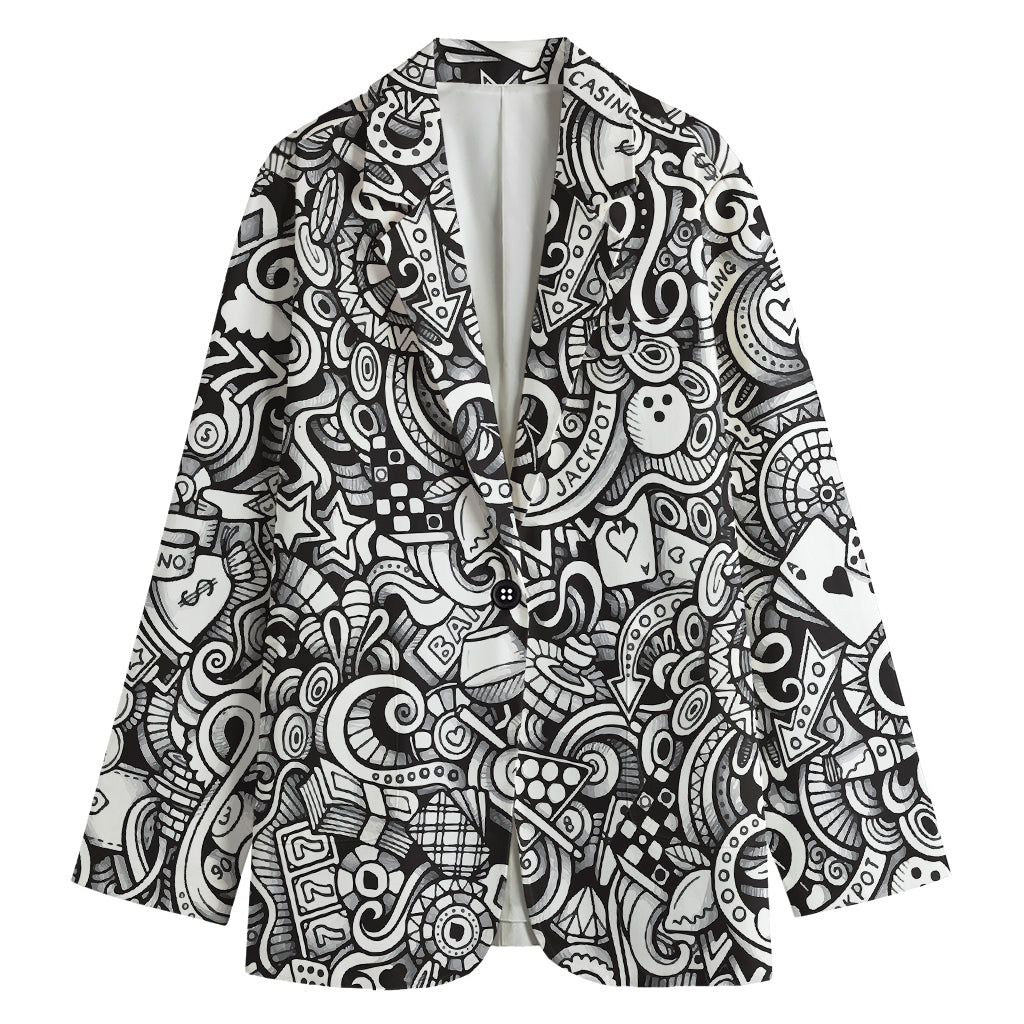 Cartoon Casino Card Pattern Print Women's Cotton Blazer
