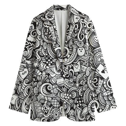 Cartoon Casino Card Pattern Print Women's Cotton Blazer