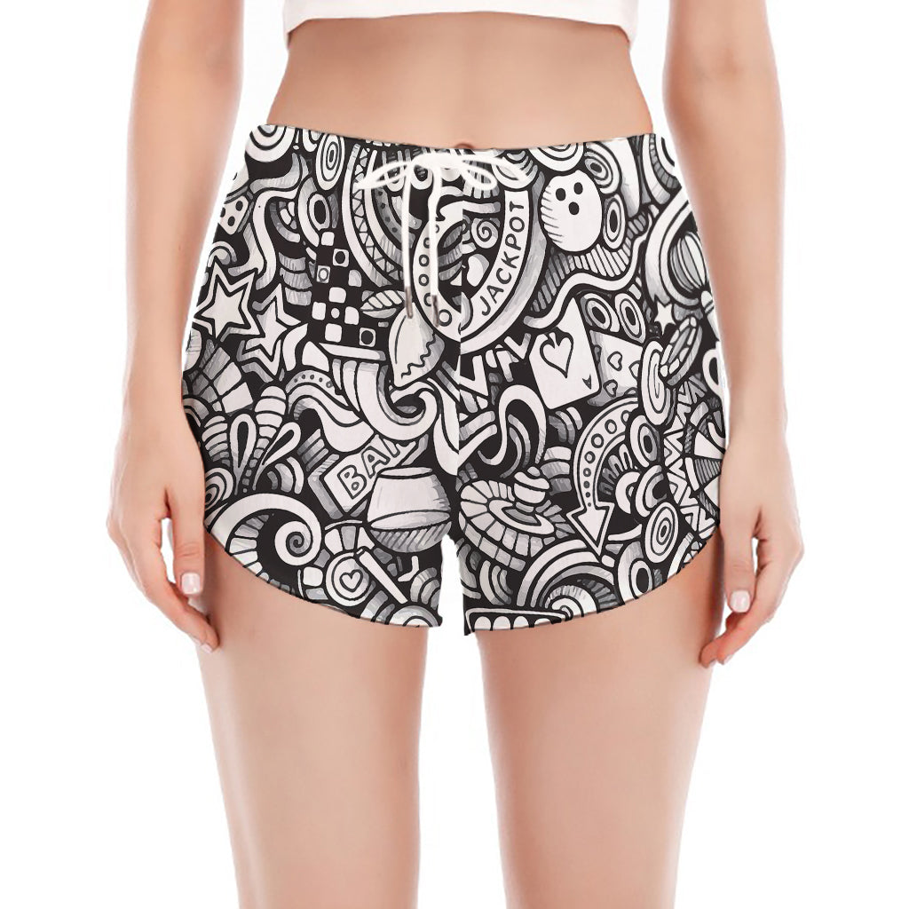Cartoon Casino Card Pattern Print Women's Split Running Shorts