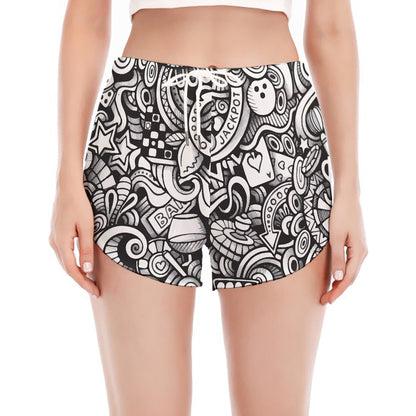 Cartoon Casino Card Pattern Print Women's Split Running Shorts