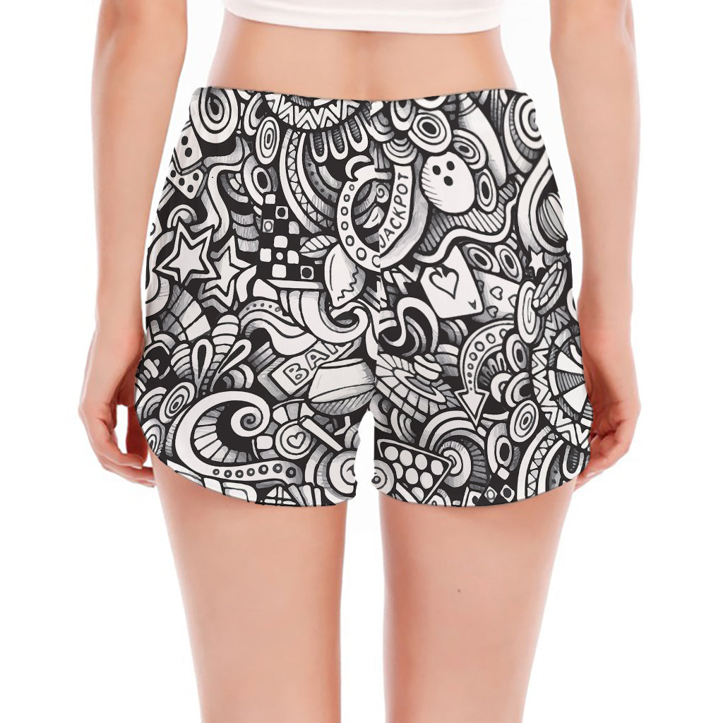 Cartoon Casino Card Pattern Print Women's Split Running Shorts