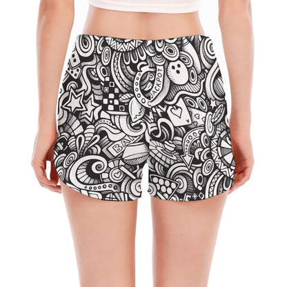 Cartoon Casino Card Pattern Print Women's Split Running Shorts