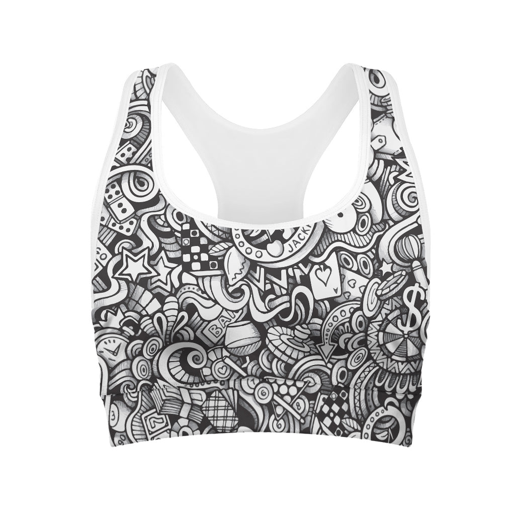 Cartoon Casino Card Pattern Print Women's Sports Bra